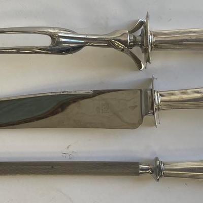 Antique Sterling Silver Carving Set / Sharpner steel and Steak Knife