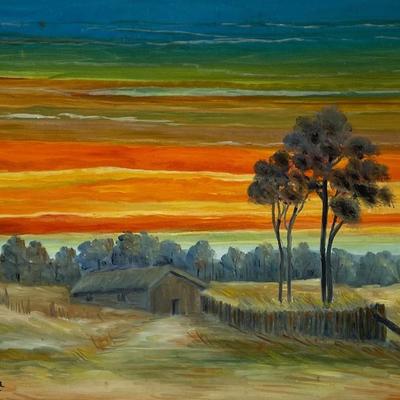 Signed Montanari Oil Painting on Canvas Depicting African Village
