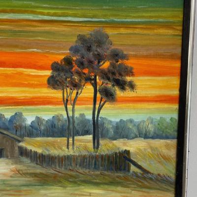 Signed Montanari Oil Painting on Canvas Depicting African Village