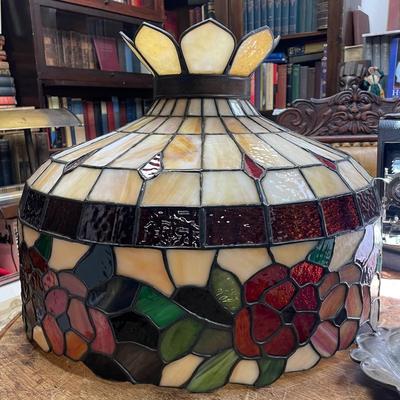 Somers Stained Glass Hanging Shade/ STAMPED ORIGINAL SOMERS/ PAPERWORK.
