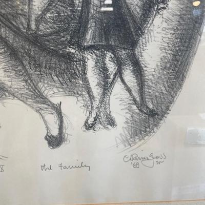 "The Family" Signed Lithograph of Mother and Children by Cham Gross 1969