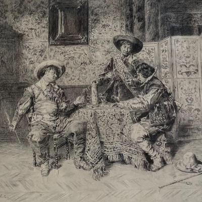 Ferdinand Roybet Etching "Pant de Cartes"