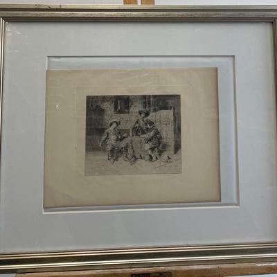 Ferdinand Roybet Etching "Pant de Cartes"