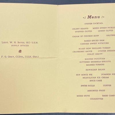 WWII Thanksgiving Dinner 1944 USS Constellation Menu