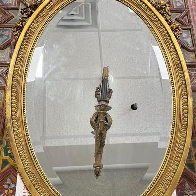 Gorgeous Large Figurine Gilt Louis VI Style Mirror w/ Candle Holder