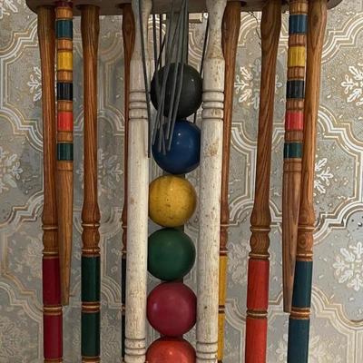 Vintage Croquet Set with Wooden Base