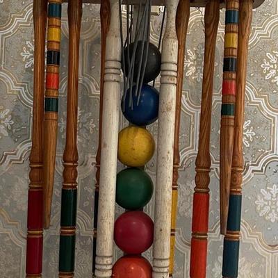 Vintage Croquet Set with Wooden Base
