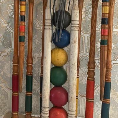 Vintage Croquet Set with Wooden Base