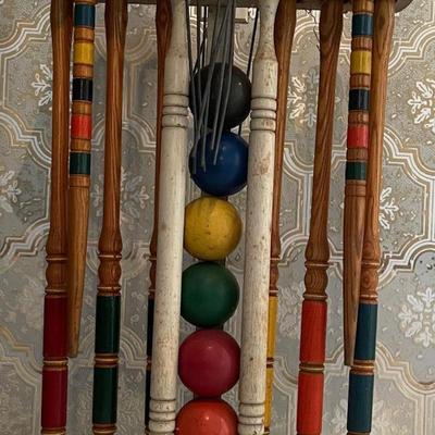 Vintage Croquet Set with Wooden Base