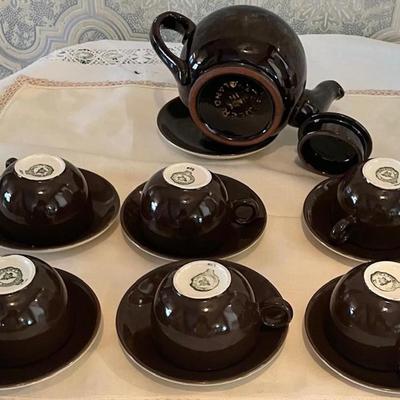 Six Tea Cups/Saucers and Tea Pot Hoganas Ceramic Stamped