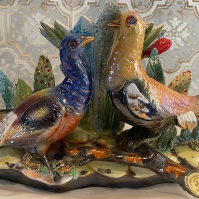 Nice Iridescent Porcelain Pheasant Bud Vase