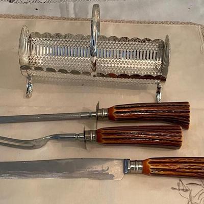 Vintage Forge Carving Set Faux Stag Handles 3 Piece Set