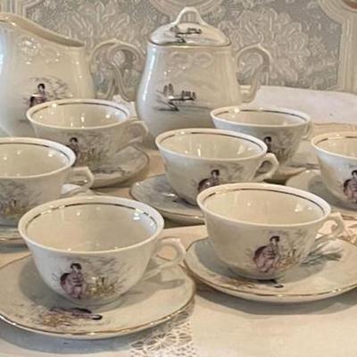 Vista Aleged Portugal Tea Cups/Saucers, Creamer/Sugar Pot Set