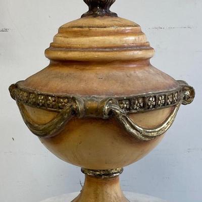 French Hand Painted Tole Urn with Cover