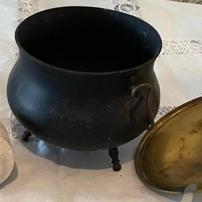 Small Art Deco Pot with Ladle and Brass Cover