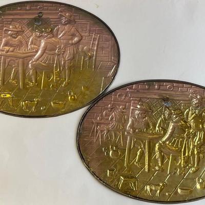 Two Brass Oval Hanging Trays, Made in Thailand
