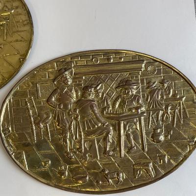 Two Brass Oval Hanging Trays, Made in Thailand