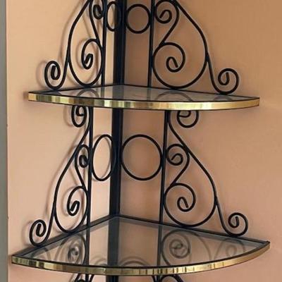 Wrought Iron Four Story Brass Bakers Rack