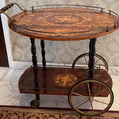 Inland Wood Marquetry Liquor Bar/Coffee Trolly