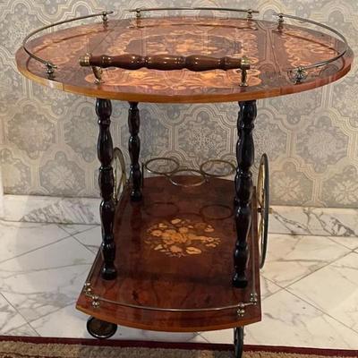 Inland Wood Marquetry Liquor Bar/Coffee Trolly