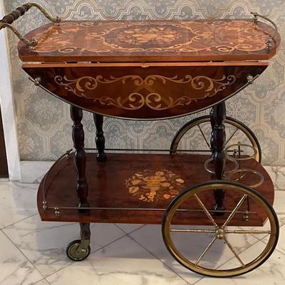 Inland Wood Marquetry Liquor Bar/Coffee Trolly