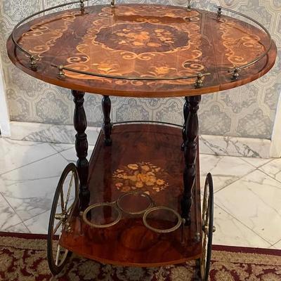 Inland Wood Marquetry Liquor Bar/Coffee Trolly