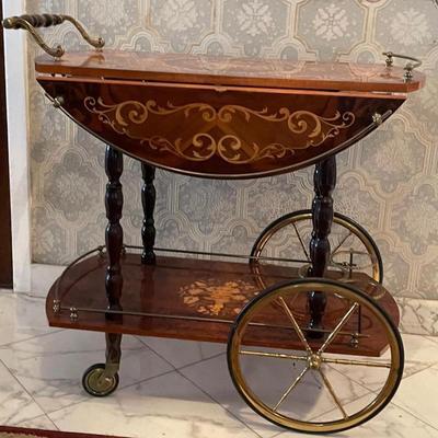 Inland Wood Marquetry Liquor Bar/Coffee Trolly