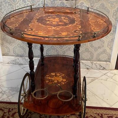 Inland Wood Marquetry Liquor Bar/Coffee Trolly