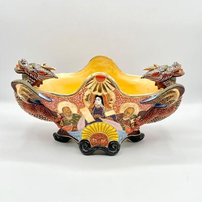 TT TAKITO ~ Hand Painted Porcelain Asian Dragon Centerpiece Bowl
