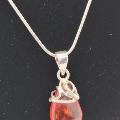 Baltic Amber Pendant & Chain Sterling Silver