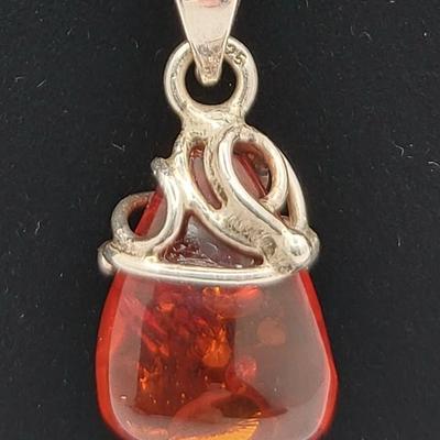 Baltic Amber Pendant & Chain Sterling Silver