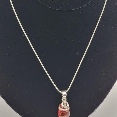 Baltic Amber Pendant & Chain Sterling Silver