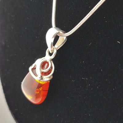 Baltic Amber Pendant & Chain Sterling Silver