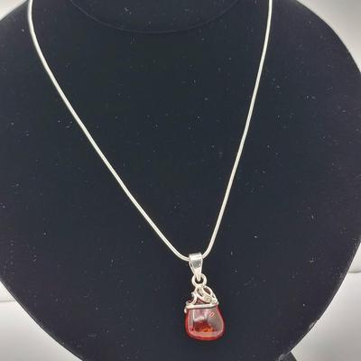 Baltic Amber Pendant & Chain Sterling Silver