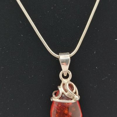 Baltic Amber Pendant & Chain Sterling Silver