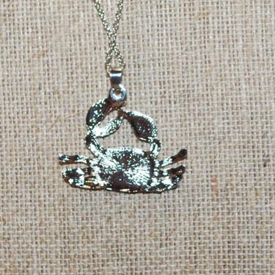 Colorful Aquamarine, Pinks & Yellows Crab PENDANT (1½" x 1") on a Silver Tone Necklace Chain 16" L