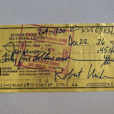 Robert Urich signed check