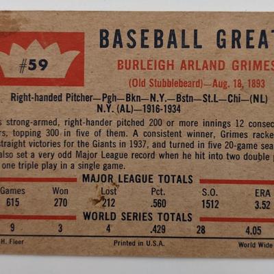Burleigh Grimes Signed Baseball Trading Card - Fleer Baseball Greats #59 1960