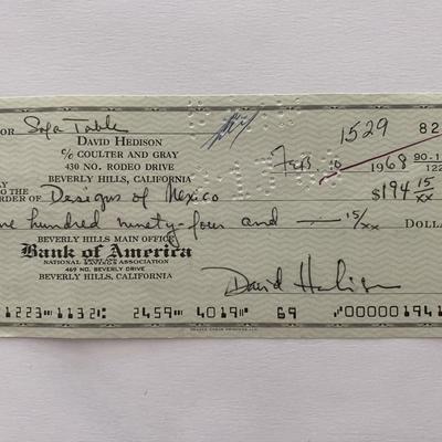 David Hedison signed check