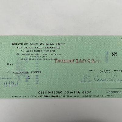 Sue Carol Ladd signed check