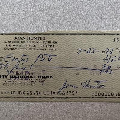 Joan Hunter signed check