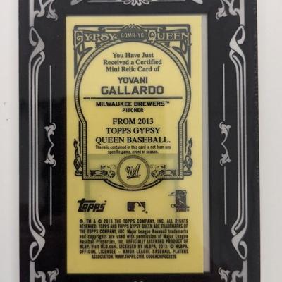 Yovani Gallardo Baseball Trading Card with Game Used Jersey Swatch - Topps Gypsy Queen 2013