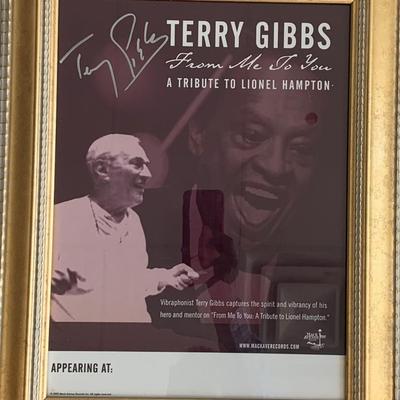 Terry Gibbs signed concert poster in custom frame