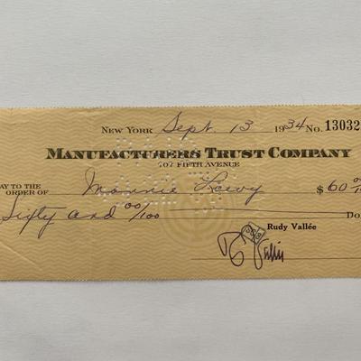 Rudy Vallee signed check