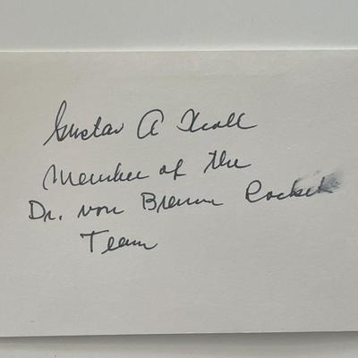 Rocket team member Gustav Kroll autograph note