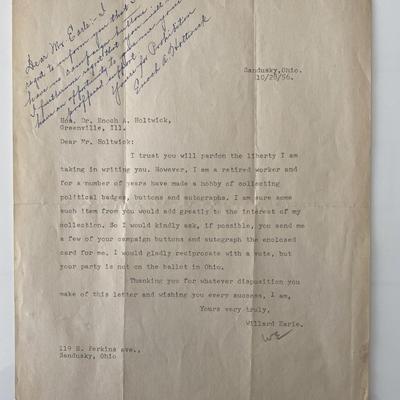 Prohibition candidate Enoch A. Holtwick signed collector letter