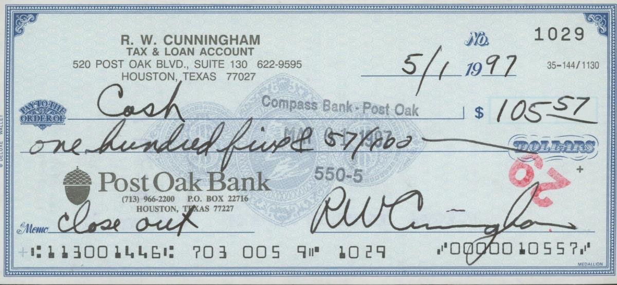 Walter Cunningham signed check | EstateSales.org