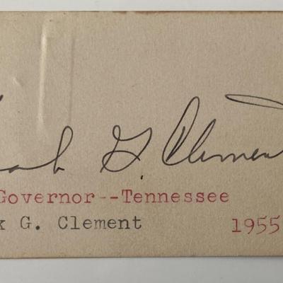 Governor of Tennessee Frank G. Clement signed autograph card 
