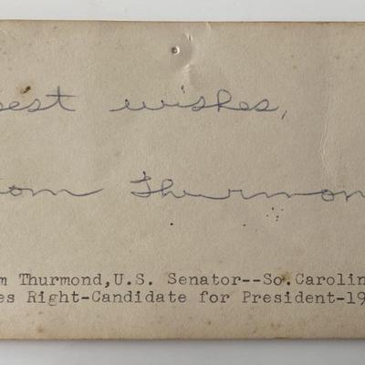 South Carolina Senator Strom Thurmond signed autograph card 