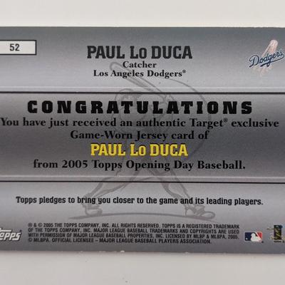 Paul Lo Duca Baseball Trading Card with Game Used Jersey Swatch - Topps Game Worn Jersey Collection #52 2005 